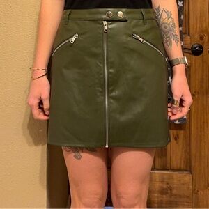 Wild Fable Army Green Mini Skirt with Silver Button and Zipper Details